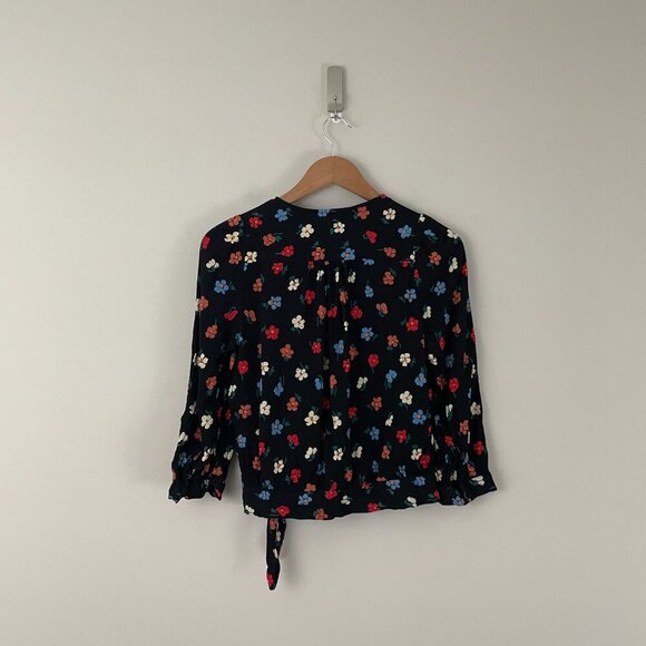 Madewell Wrap Top in Pressed Flowers Manet True Black Size Small - Picture 2 of 7
